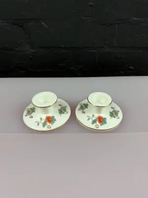 2 x Wedgwood Kutani Crane Candlestick Holders Set