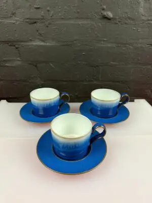 3 x Denby Blue Haze Tea Cups and Saucers 1st Quality Set