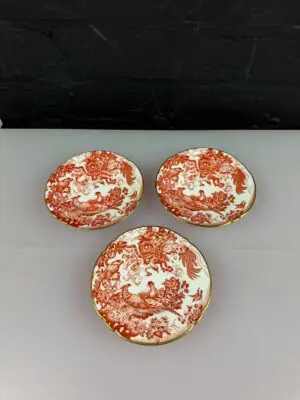 3 x Royal Crown Derby Red Aves A.74 Replacement Coffee Saucers 4.75"