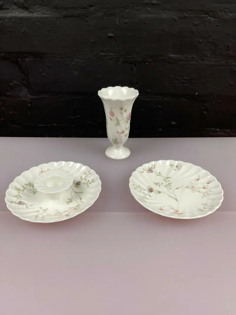 3 x Wedgwood Campion Items Vase Candle Holder and 2 Trinket Dish