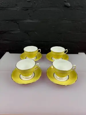 4 x Colclough Yellow Tea Cups and Saucers Set