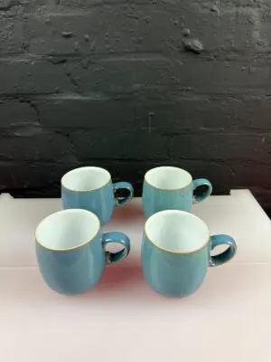 4 x Denby Azure Large Barrel Tea / Coffee Mugs 10.5 cm High Set