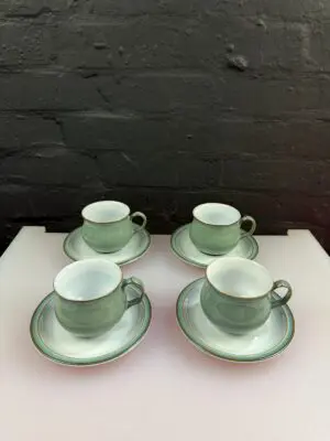 4 x Denby Regency Green 2nd Quality Tea Cups and Saucers 2 Sets Available