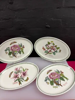4 x Portmeirion Botanic Garden Oval Steak Dinner Plates 13" Wide Set