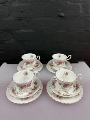 4 x Royal Albert Lavender Rose Tea Trios Cups Saucers and Side Plates 2 Sets