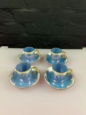 4 x Vintage Phoenix China Czech Purple Lustre Coffee Cups / Cans and Saucers Set