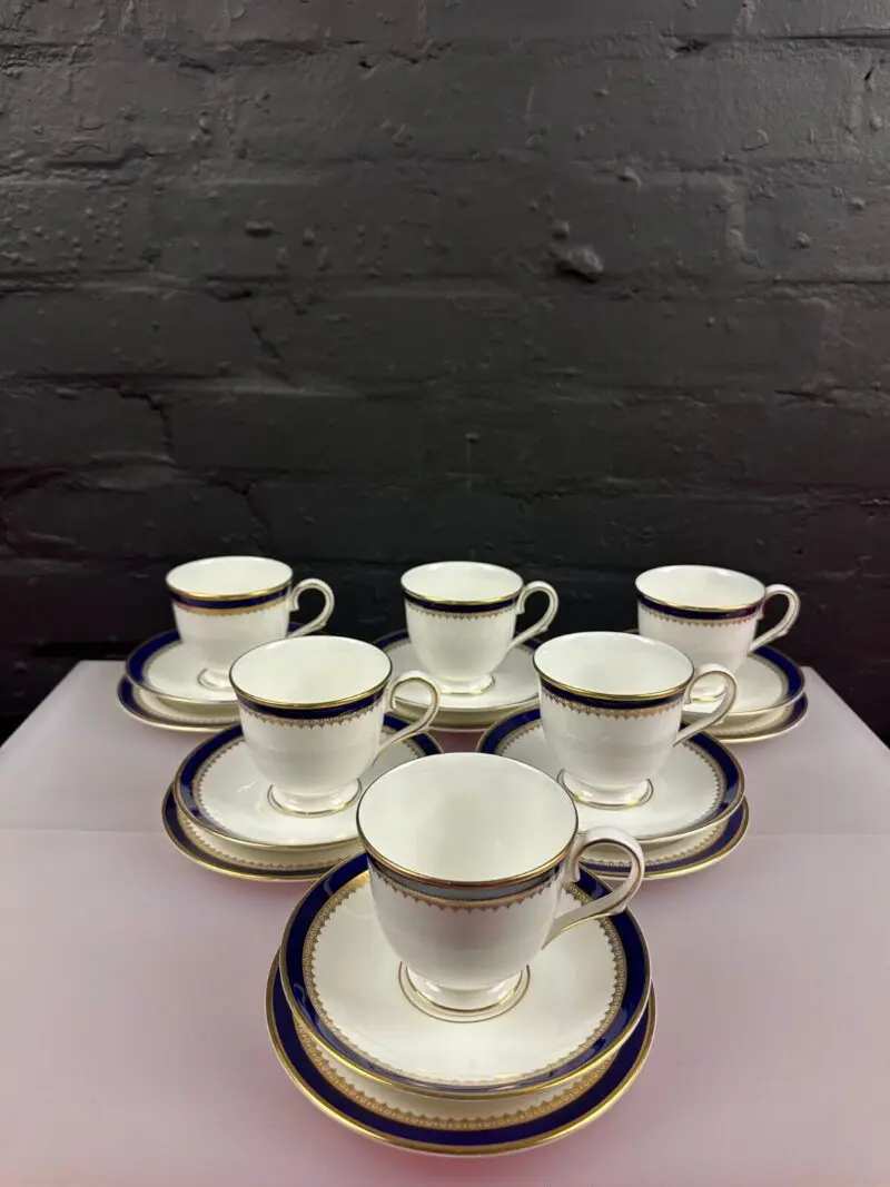6 Royal Grafton Rochester Cobalt Blue Tea Trios Cups Saucer and Side Plates Set
