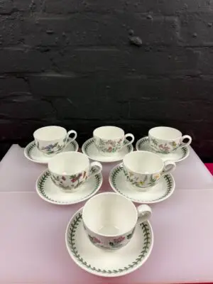 6 x Portmeirion Botanic Garden Tea Cups and Saucers Set