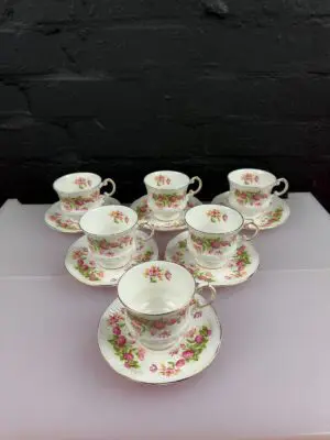 6 x Queens Woman Home Honeysuckle Coffee Cups and Saucers Set