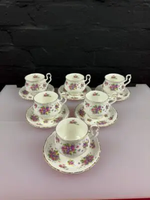6 x Royal Albert Violetta Violets Coffee Cups and Saucers Set RARE