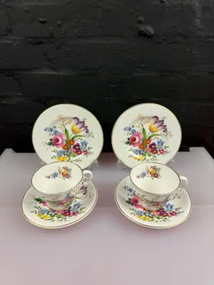 Abbeydale Floral Flowers Tea Trios Cups Saucers and Side Plates Set of 2