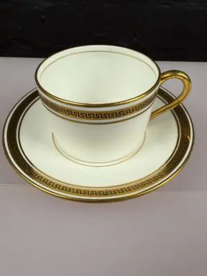Coalport Greek Key Gold Cup and Saucer Duo Set