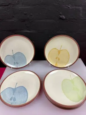 Denby Juice Fruits Apple Blue Yellow Green Salad Plates 9" Wide Set of 6