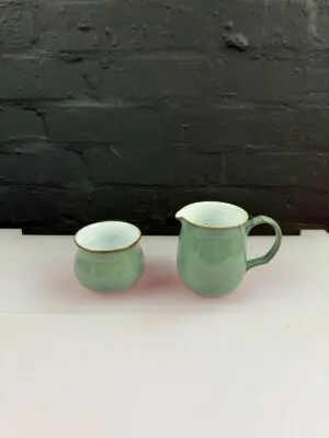 Denby Regency Green Milk Cream Jug 10.5 cm and Open Sugar Bowl Set 2nd Quality