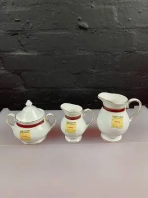 Duchess / Royal Grafton Warwick Red Milk + Cream Jugs and Covered Sugar Bowl Set