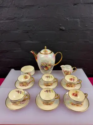 Edwardian China Fruit D Wallace Coffee Pot Cups Saucers Jug Sugar 15 Items Set