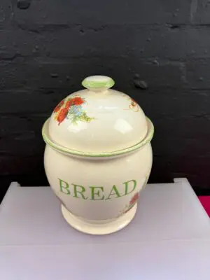 Kernewek Pottery Cornwall Red Poppy Design Bread Storage Bin Crock 14.5" High