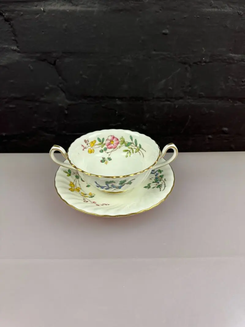 Minton Dainty Sprays Soup Coupe / Bowl and Saucer / Stand Set