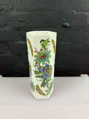Portmeirion Botanic Garden Large Vase 11.25" High Blue Passion Flower Hexagonal