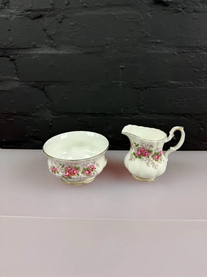 Royal Albert Lavender Rose Cream / Milk Jug 8.5 cm and Large Open Sugar Bowl Set