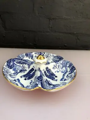 Royal Crown Derby Blue Mikado Sectioned Dish Handle In Middle 7" Wide XXXVI 1973