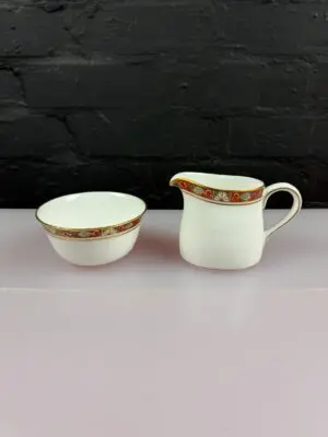 Royal Crown Derby Cloisonne Cream Milk Jug 8.5 cm and Open Sugar Bowl Set