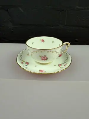 Royal Crown Derby Pattern Roses Pink Tea Cup and Saucer Dated 1906