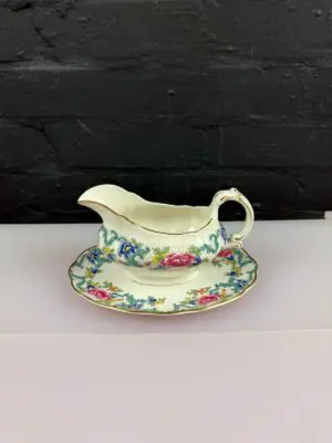 Royal Doulton Booths Floradora Gold TC1127 Gravy Boat / Sauce Jug and Stand Set