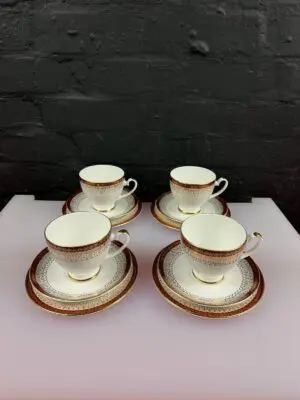 Royal Grafton Majestic Red Tea Trios Cups Saucers and Side Plates Set of 4
