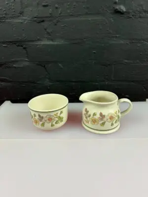 St Michael Marks & Spencer Autumn Leaves Milk Cream Jug 8 cm and Sugar Bowl Set