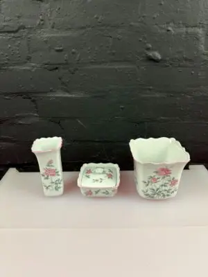 St.Michael 5982 5654 Pink Flowers Floral 5.25" and 4.5" Vases + Trinket Dish