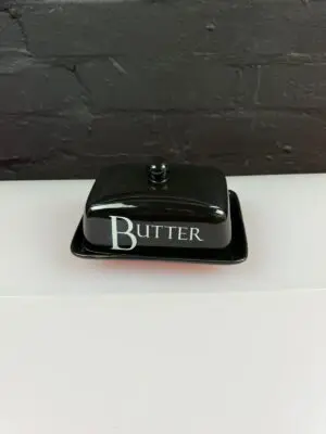 The Old Pottery Company Black Covered / Lidded Butter Dish