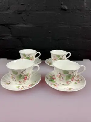 Wedgwood Apple Blossom Tea Cups and Saucers Set of 4