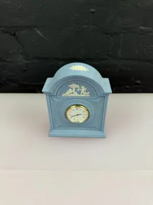 Wedgwood Blue and White Jasper Ware Mantel Clock 11.5 cm High 10 cm Wide