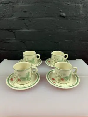 Wedgwood Raspberry Cane Cups and Saucers 2 Sets of 4 Available