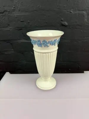 Wedgwood of Etruria & Barlaston Large Embossed Trumpet Vase 28 cm Blue and White