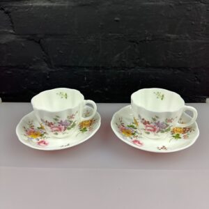 2 x Royal Crown Derby Posies Tea Cups and Saucers Set No Gold / Gilt 2nd Quality