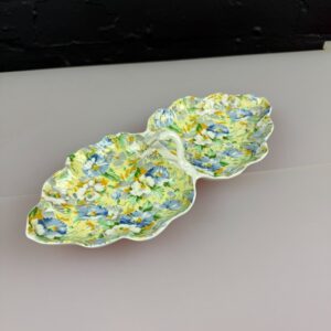 Queens English Chintz Bone China Handled 2 Part Trinket Dish / Tray 24 cm