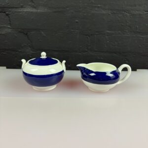 Wedgwood Unfinished Blue White Squat Milk / Cream Jug and Covered Sugar Bowl Set
