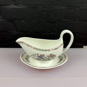 Wedgwood Kutani Crane R4464 Gravy Boat / Sauce Jug and Fixed Stand No Brown Rim
