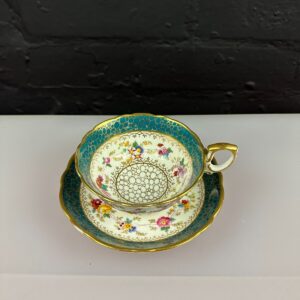 Vintage Hammersley Green Gold Floral Cup and Saucer Unseen Pattern 14073