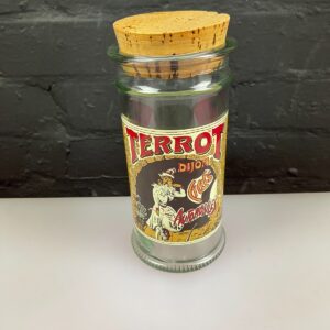 Glass Storage Jar With Cork Lid Terrot Dijon Cycles Art Nouveau 1970s 8.5" High