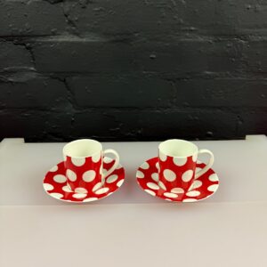 Maxwell Williams Red & White Polka Dot Coffee Espresso Cups and Saucers Set of 2