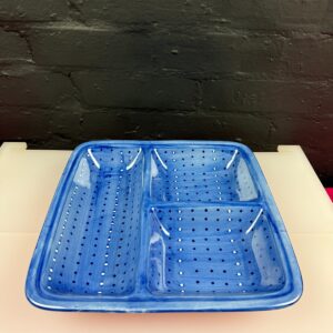 Whittard of Chelsea Clipper Blue Dots Square 3 Section Dish 12" 2 Available