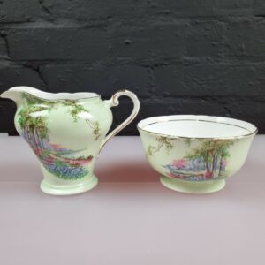 Aynsley Vintage Meadow Brook Scene Milk / Cream Jug 4" and Open Sugar Bowl Set