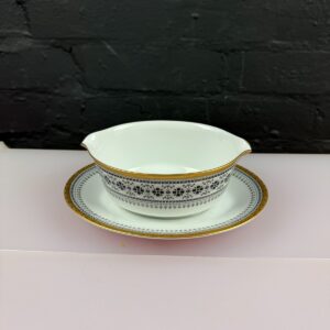 Noritake Scheherazade 2044 Oval Gravy Boat Sauce Jug With Fixed Stand Drip Plate