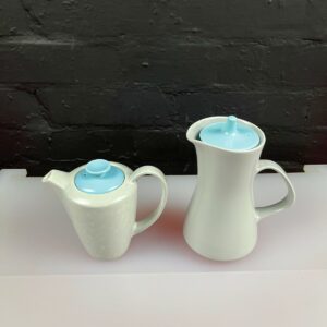 Poole Twintone Dove Grey and Sky Blue Coffee Pot 0.5 Pint and Hot Water Jug