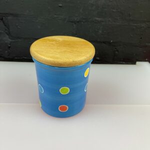 Whittard of Chelsea Storage Jar Polka Dot Spots 4.75" Blue Outside Yellow Inside