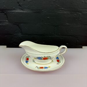 Aynsley Famille Rose Gravy Boat / Sauce Jug With stand / Drip Plate Set