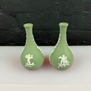 Wedgwood Green Jasper Ware Bud Flower Vase 5.25" High Set of 2